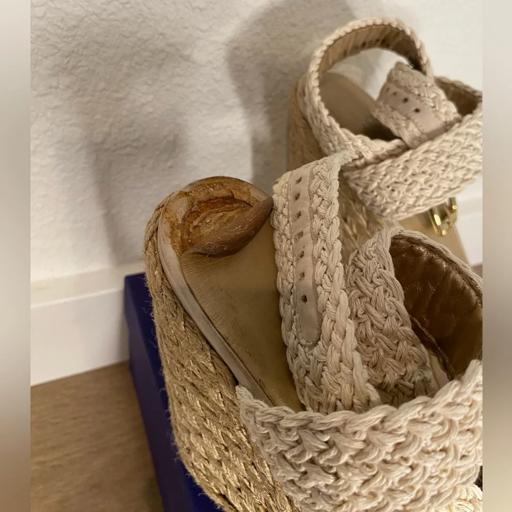 Stuart Weitzman Cream Braided Espadrille Wedge Sandals - Picture 5 of 6